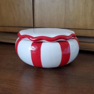 Mainstreet Collection Red and White Striped Trinket Bowl with Ruffled Lid